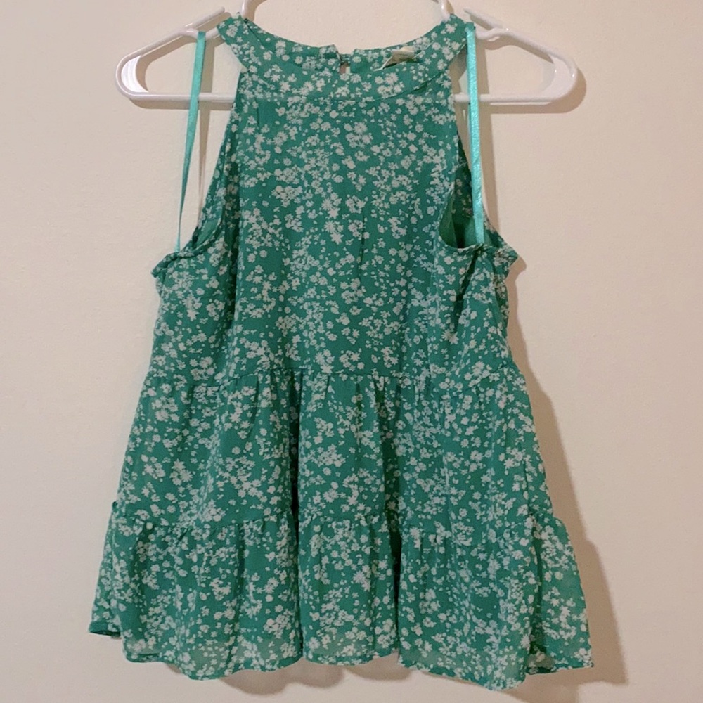 Green Floral Print Blouse, Small